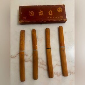 Vintage Kanenari Seki Knives with Bamboo Sheath Mid Century Japanese Unique Rare